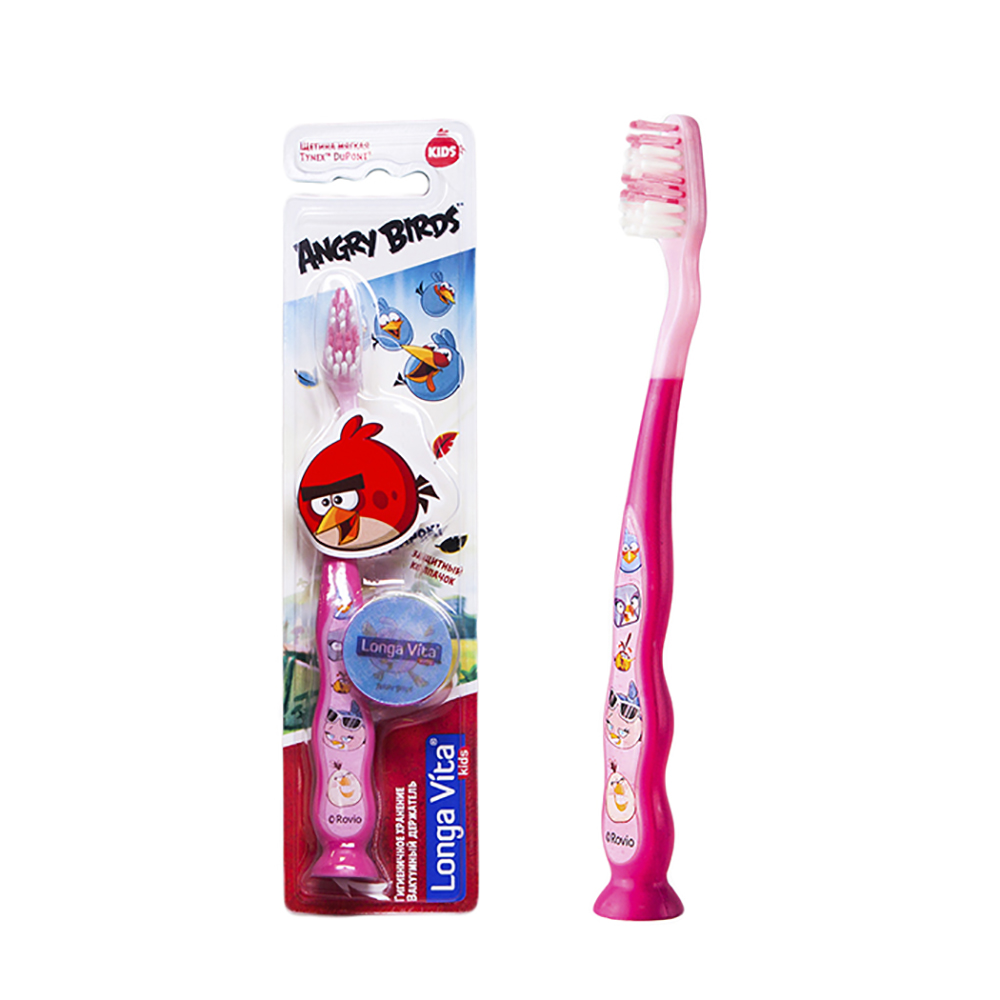 Зубная щетка для детей  Angry Birds с защитным колпачком 5+ AB-1