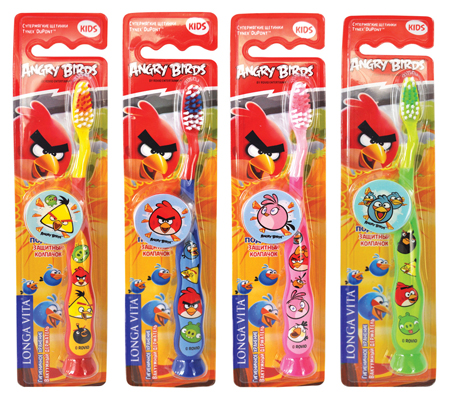 Зубная щетка для детей  Angry Birds с защитным колпачком 5+ AB-1